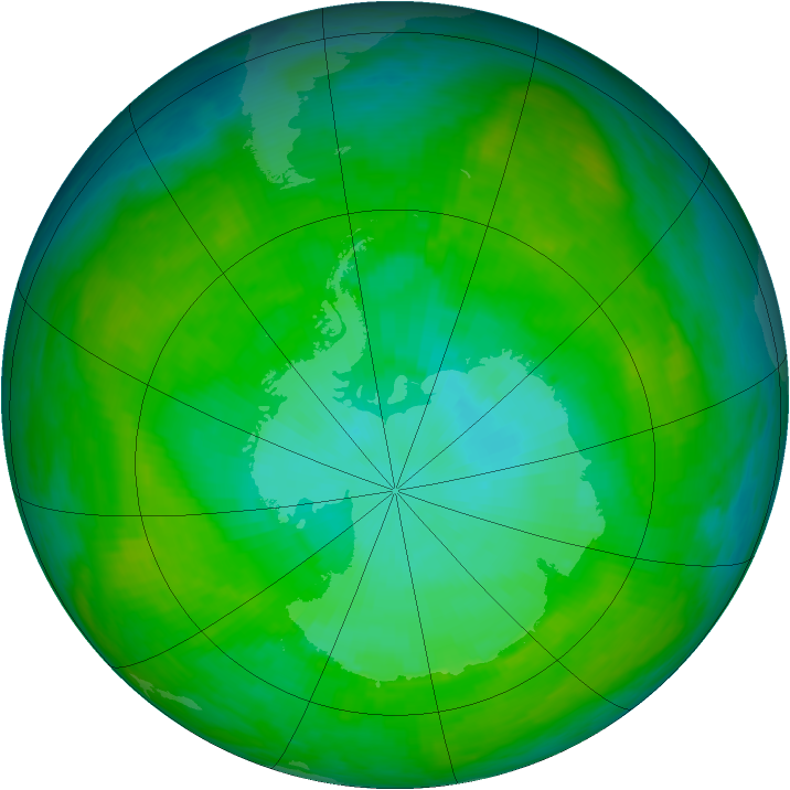 Antarctic ozone map for 02 January 1992